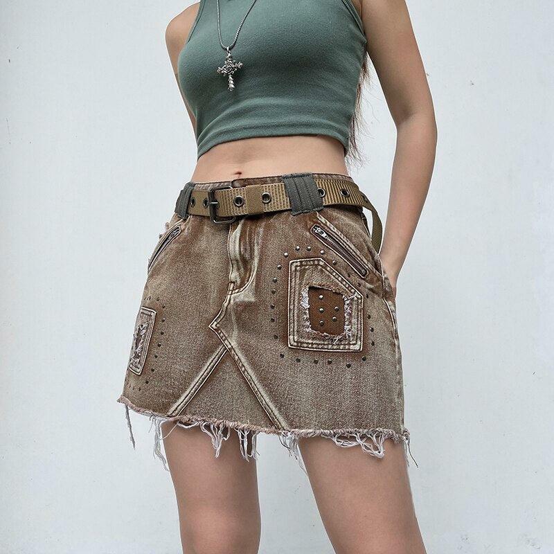 Y2K Fashion Fairy Grunge Distressed Patchwork Mini Skirt for Trendy Looks