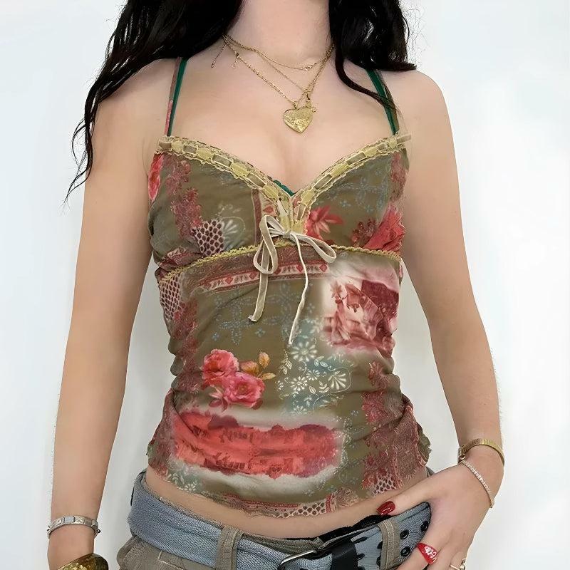 Y2K Fashion Fairy Grunge Floral Top - 2000s Style Aesthetic Outfit