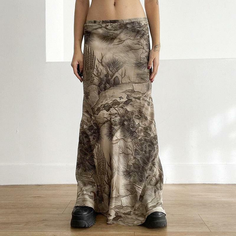 Y2K Fashion Fairy Grunge Forest Maxi Skirt - 2000s Style Aesthetic