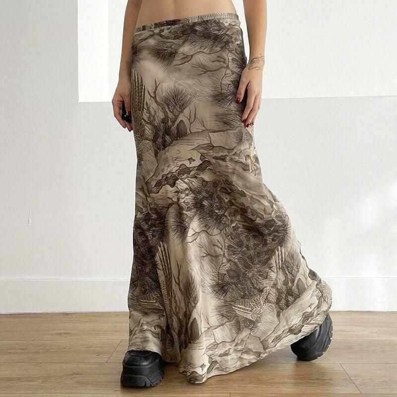 Y2K Fashion Fairy Grunge Forest Maxi Skirt - 2000s Style Aesthetic