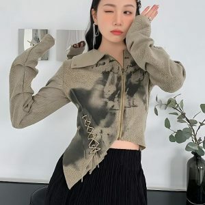 Y2K Fashion Fairy Grunge Lace-Up Asymmetric Cardigan for Trendy Looks