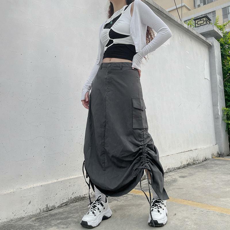 Y2K Fashion Fairy Grunge Parachute Maxi Skirt - 2000s Style Essential