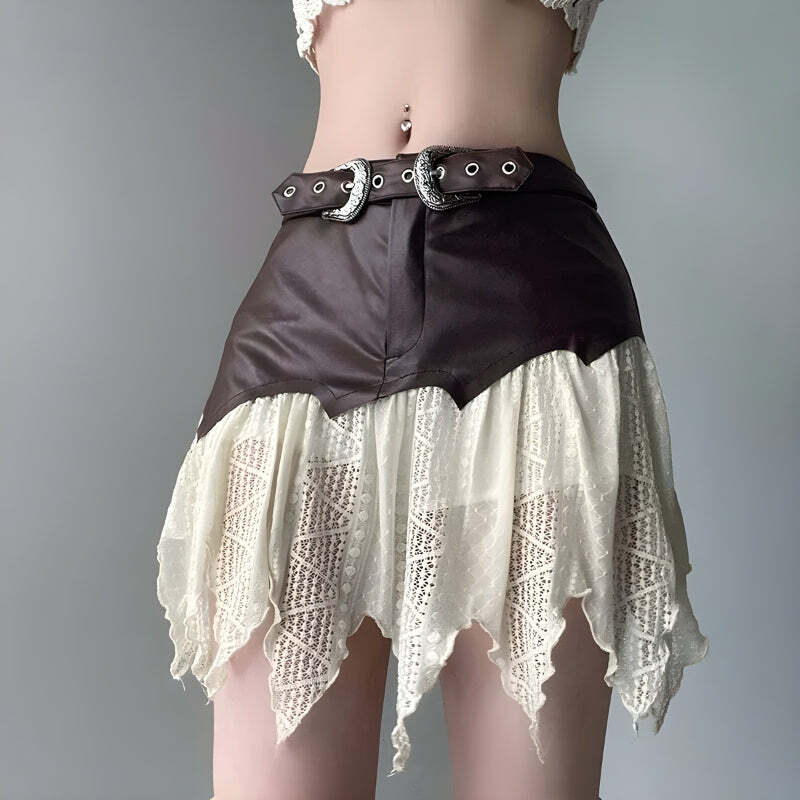 Y2K Fashion Fairy Grunge Patchwork Lace Mini Skirt - 2000s Style