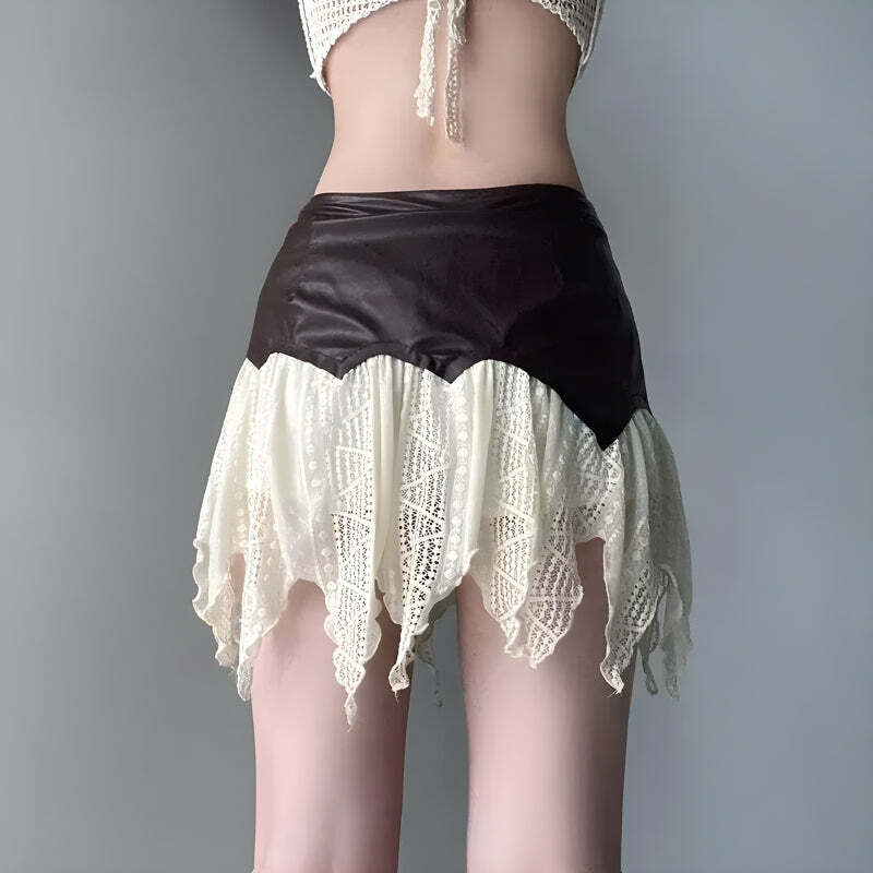 Y2K Fashion Fairy Grunge Patchwork Lace Mini Skirt - 2000s Style