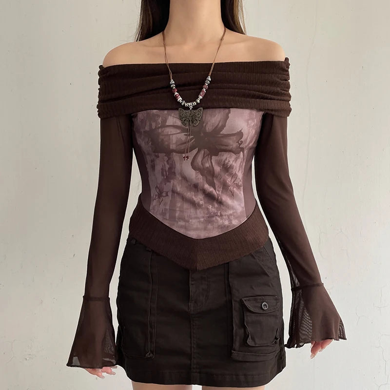 Y2K Fashion Fairycore Butterfly Ruched Off Shoulder Top for Trendy Looks