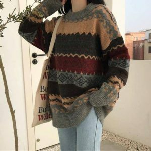 Y2K Fashion Fall Grandma Sweater: Vintage 2000s Style Knitwear