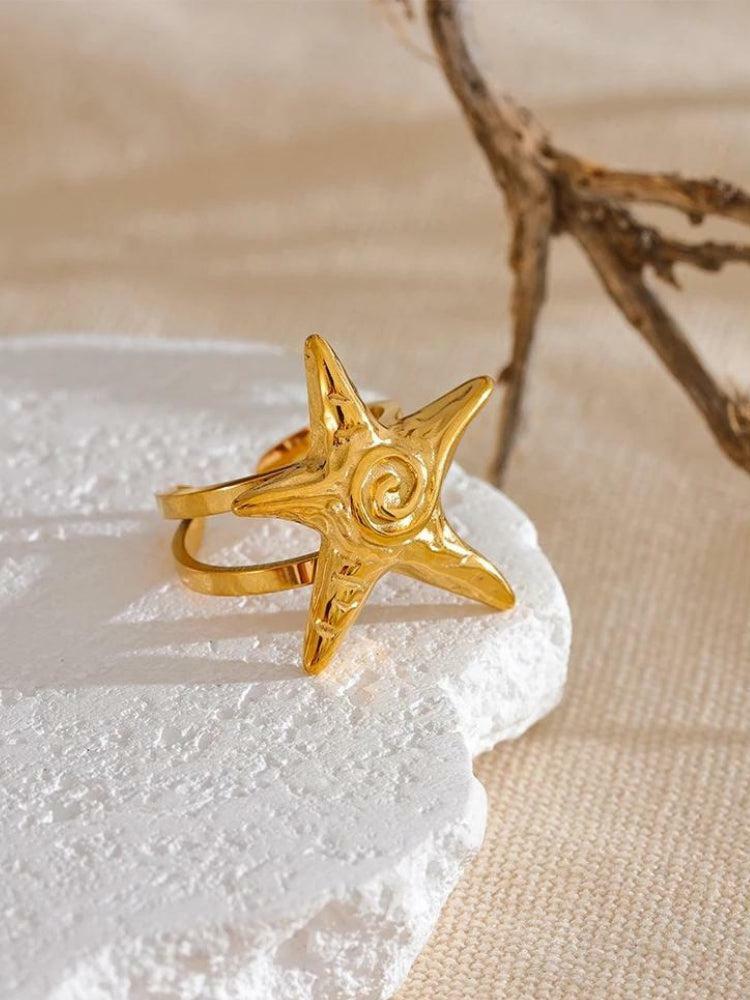 Y2K Fashion Gold Starfish Ring - Trendy 2000s Style Jewelry