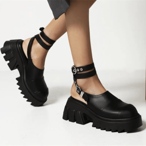 Y2K Fashion Goth Ankle Wrap Shoes - 2000s Style Aesthetic Footwear