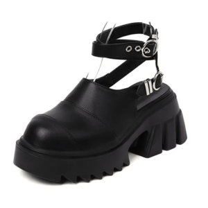 Y2K Fashion Goth Ankle Wrap Shoes - 2000s Style Aesthetic Footwear