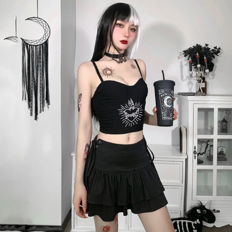 Y2K Fashion Goth Ruffled Mini Skirt - 2000s Style Aesthetic Outfit