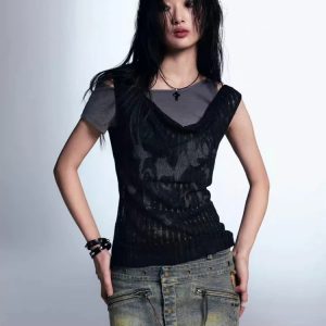 Y2K Fashion Gothic Top: Embrace 2000s Style with Edgy Aesthetic