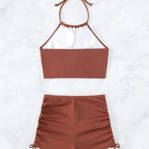 Y2K Fashion Halter Top & Swim Shorts Bikini Set - 2000s Style Outfit