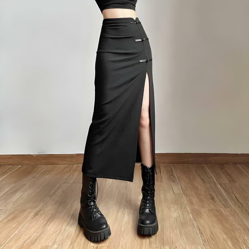 Y2K Fashion High Split Midi Pencil Skirt - 2000s Style Aesthetic