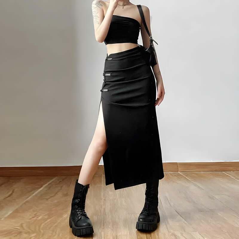 Y2K Fashion High Split Midi Pencil Skirt - 2000s Style Aesthetic