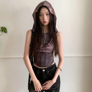 Y2K Fashion Hooded Corset Top - Trendy 2000s Style for Modern Looks