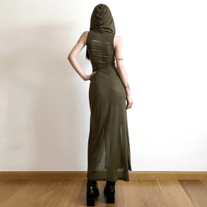 Y2K Fashion Hooded Slit Maxi Dress - Trendy 2000s Style Outfit