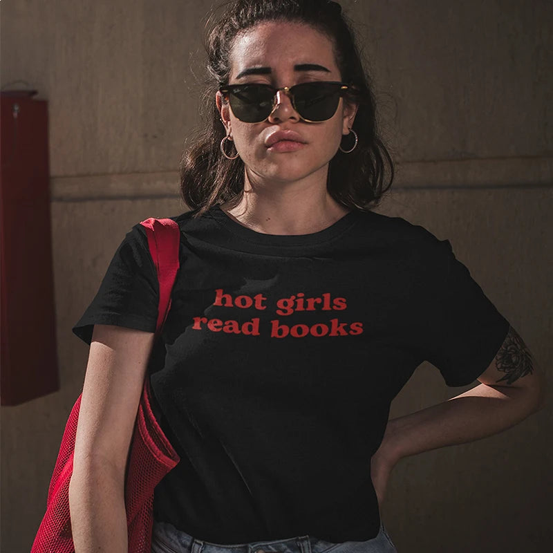 Y2K Fashion Hot Girls Read Books Tee - 2000s Style Graphic Top