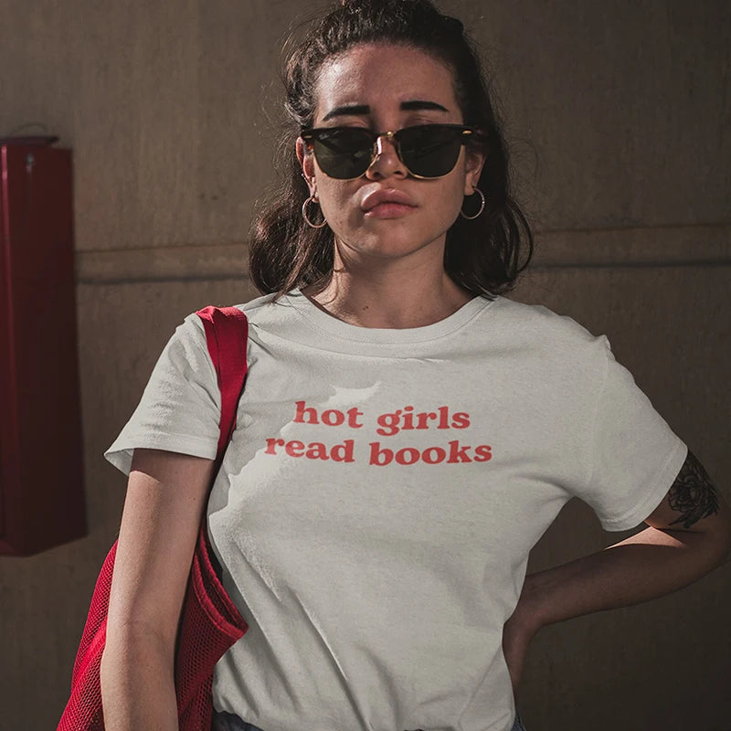 Y2K Fashion Hot Girls Read Books Tee - 2000s Style Graphic Top