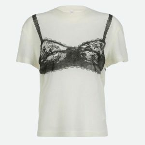 Y2K Fashion Lace Bra Tee: Trendy 2000s Style for Effortless Aesthetic