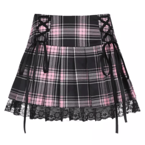 Y2K Fashion Lace Up Plaid Skirt - Trendy 2000s Style for Women