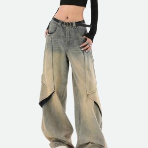 Y2K Fashion Layered Denim Jeans - Trendy 2000s Style for Every Occasion