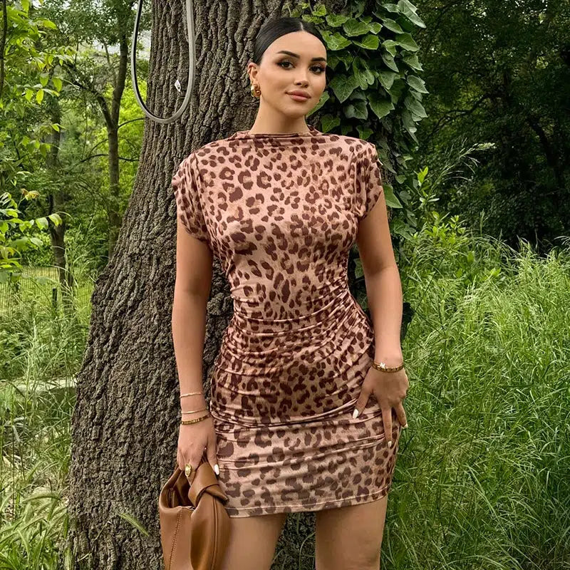 Y2K Fashion Leopard Bodycon Mini Dress - 2000s Style Statement Piece