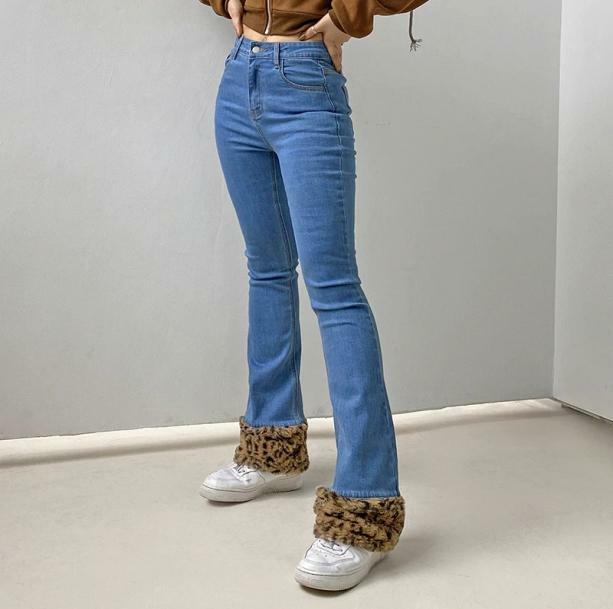 Y2K Fashion Leopard Cuffed Jeans - Trendy 2000s Style for Women