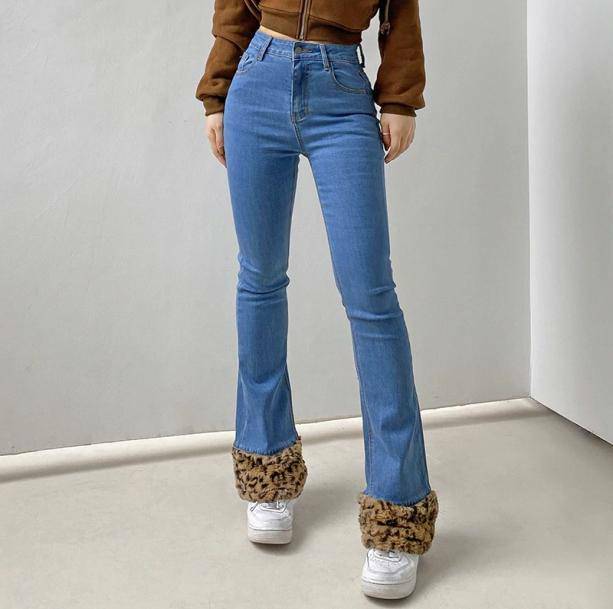 Y2K Fashion Leopard Cuffed Jeans - Trendy 2000s Style for Women