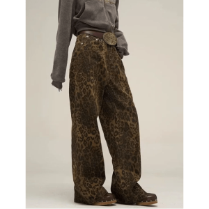 Y2K Fashion Leopard Print Loose Pants - Trendy 2000s Style Outfit