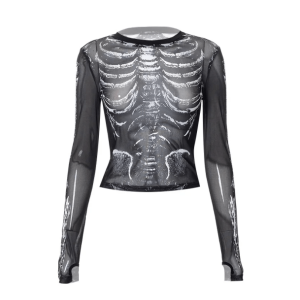 Y2K Fashion Long Sleeve Skeleton Top - 2000s Style Aesthetic Clothing