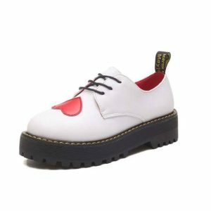 Y2K Fashion Love Heart Oxford Shoes - Trendy 2000s Style Footwear