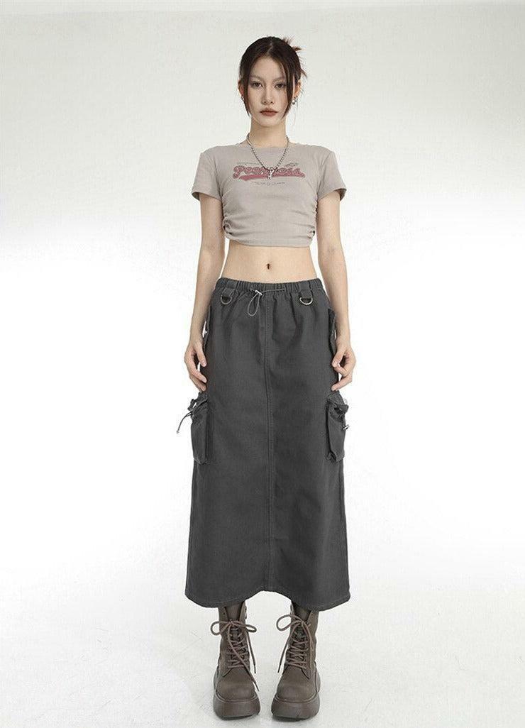 Y2K Fashion Low Rise Parachute Maxi Skirt - 2000s Style Essential