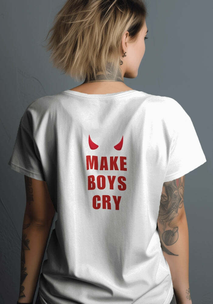 Y2K Fashion 'Make Boys Cry' Tee - Trendy 2000s Style Graphic Top