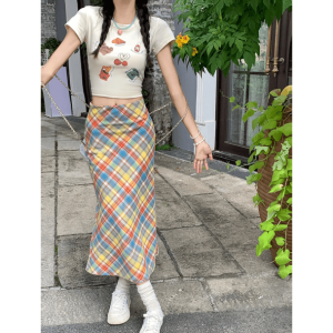 Y2K Fashion Midi Plaid Rainbow Skirt - Retro 2000s Style Outfit