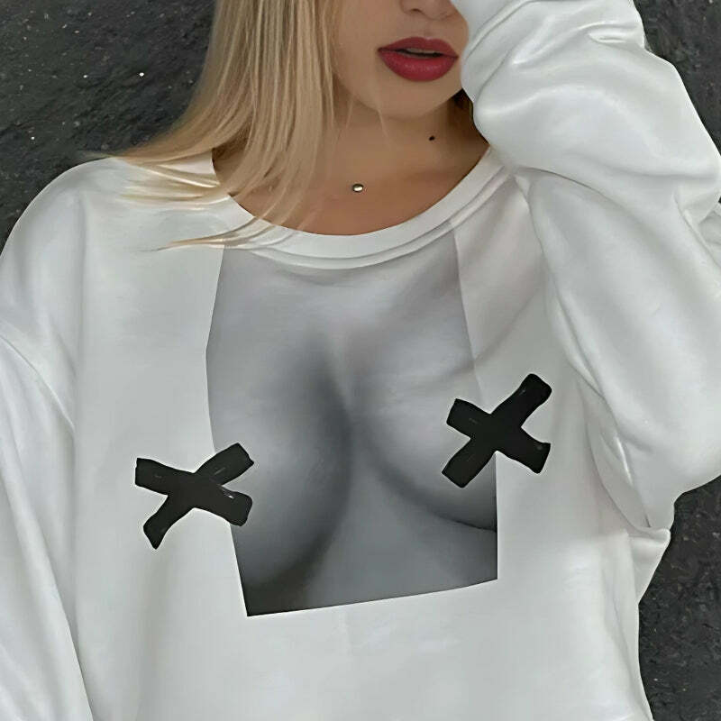 Y2K Fashion No Nipples Crop Sweatshirt - Trendy 2000s Style Top