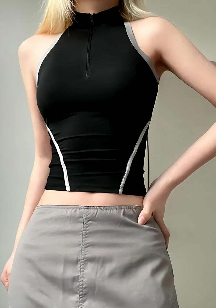 Y2K Fashion Open Back Zip-Up Top - Trendy 2000s Style for Women