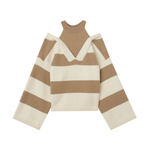 Y2K Fashion Open Shoulder Stripe Sweater - Trendy 2000s Style Top