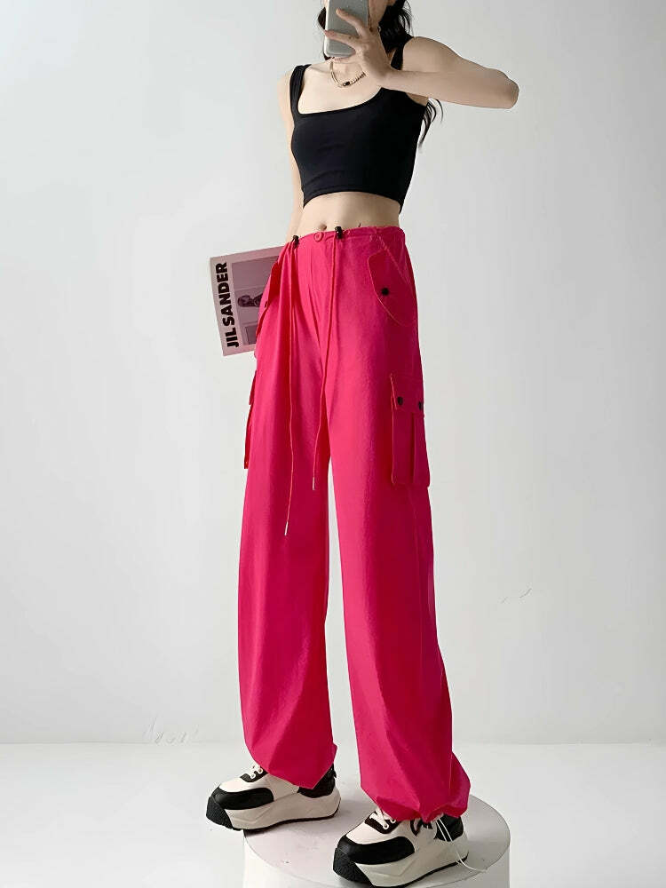 Y2K Fashion Parachute Cargo Pants - Trendy 2000s Style for Women