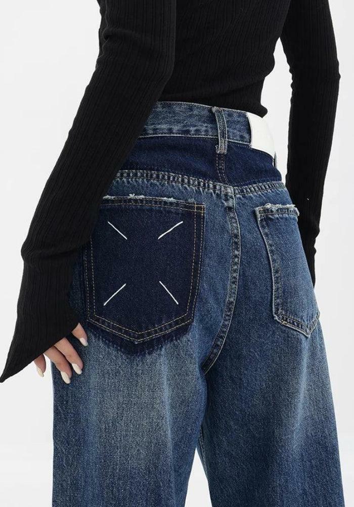 Y2K Fashion Patch Pocket Straight Leg Denim Jeans - 2000s Style Essential