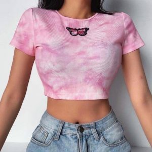 Y2K Fashion Pink Butterfly Top - Trendy 2000s Style Aesthetic