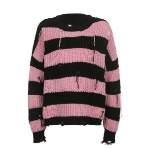 Y2K Fashion Pink Distress Emo Sweater - Trendy 2000s Style Top