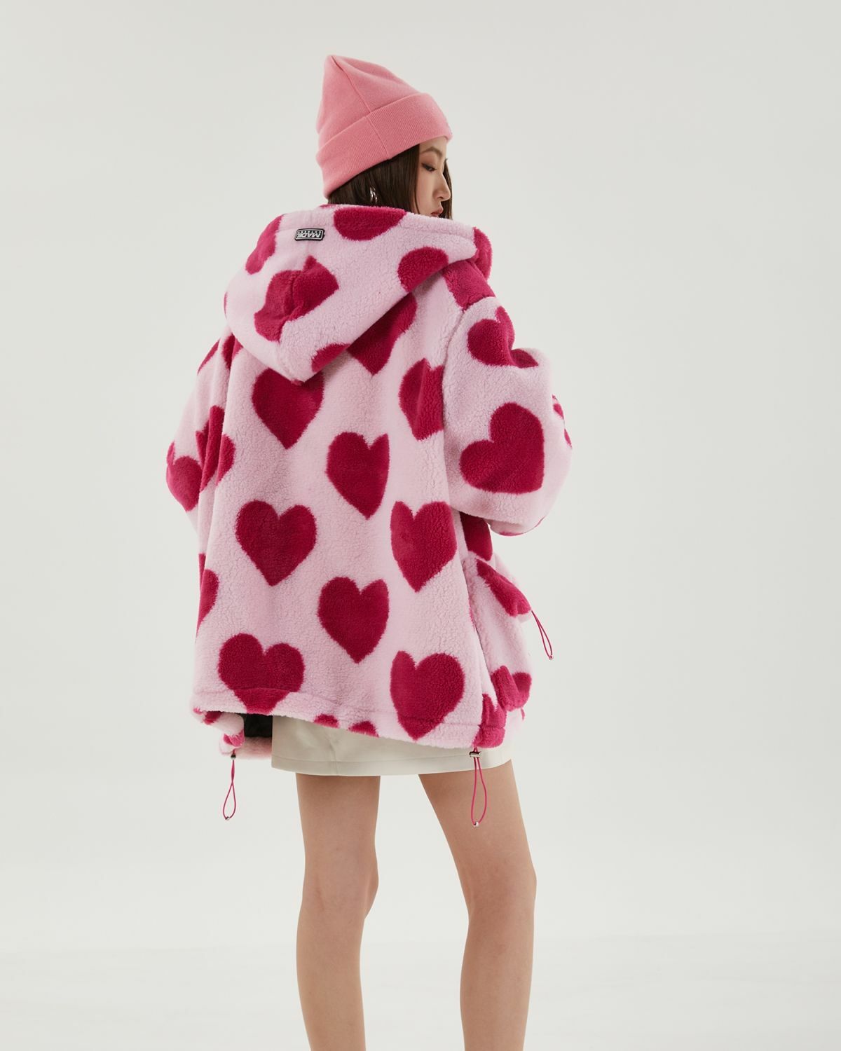 Y2K Fashion Pink Heart Pattern Hooded Jacket - Trendy 2000s Style Outerwear