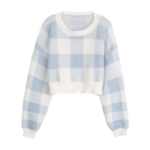 Y2K Fashion Plaid Preppy Cropped Sweater - 2000s Style Aesthetic Top