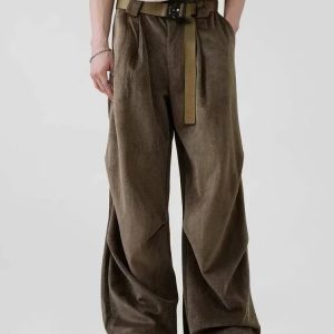 Y2K Fashion Pleated Wide Leg Pants - 2000s Style Aesthetic Outfit