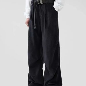 Y2K Fashion Pleated Wide Leg Pants - 2000s Style Aesthetic Outfit