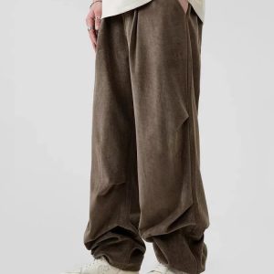 Y2K Fashion Pleated Wide Leg Pants - 2000s Style Aesthetic Outfit