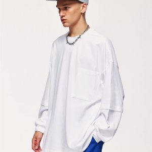 Y2K Fashion Pocket Layered Sleeve Basic Sweatshirt - 2000s Style Essential