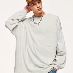 Y2K Fashion Pocket Layered Sleeve Basic Sweatshirt - 2000s Style Essential