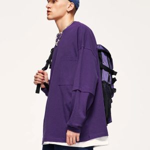 Y2K Fashion Pocket Layered Sleeve Basic Sweatshirt - 2000s Style Essential