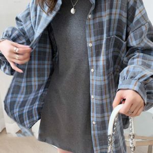 Y2K Fashion Puff Sleeve Plaid Shirt - Trendy 2000s Style Top